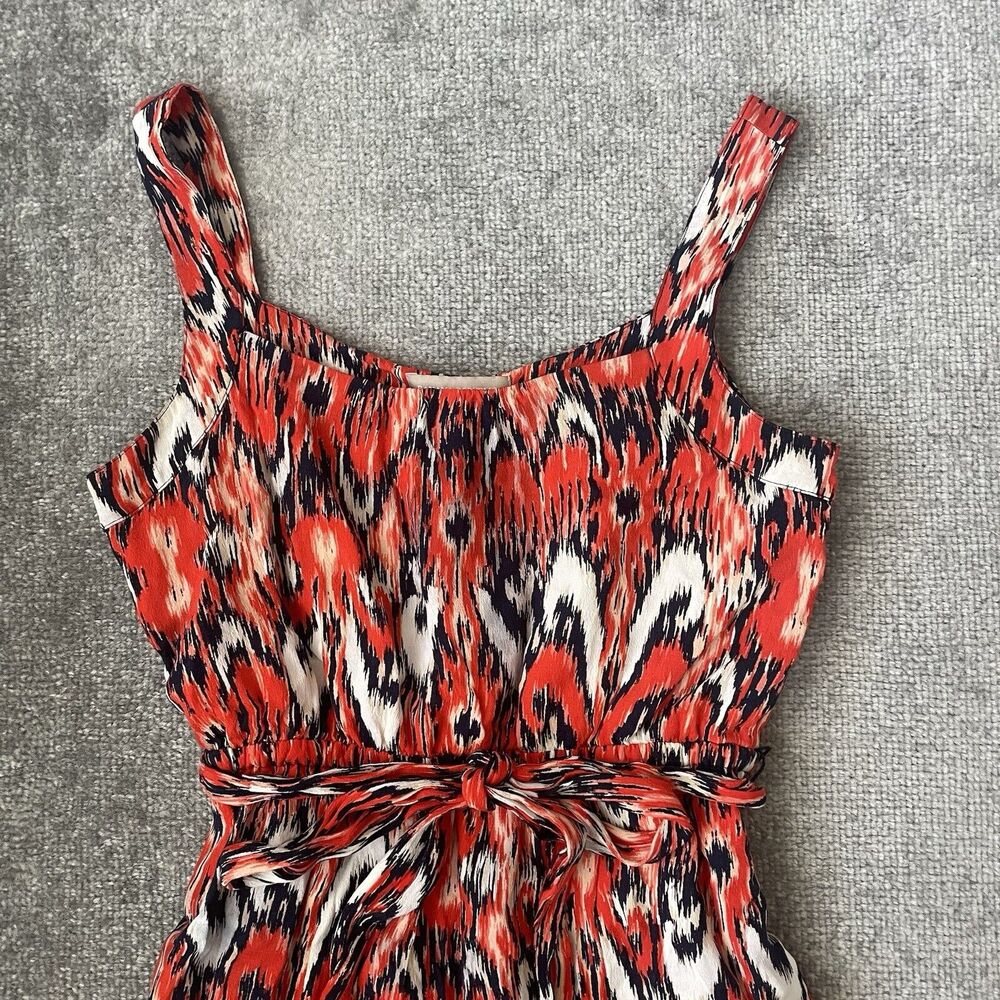 Banana Republic Dress Womens 4P Petite Orange Blue Abstract Lined Belted Tank - Picture 2 of 8